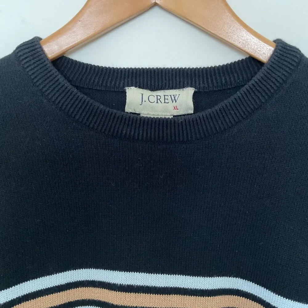 J.Crew Y2K Sweater Mens XL Black Striped Crewneck Cotton Nautical Preppy
